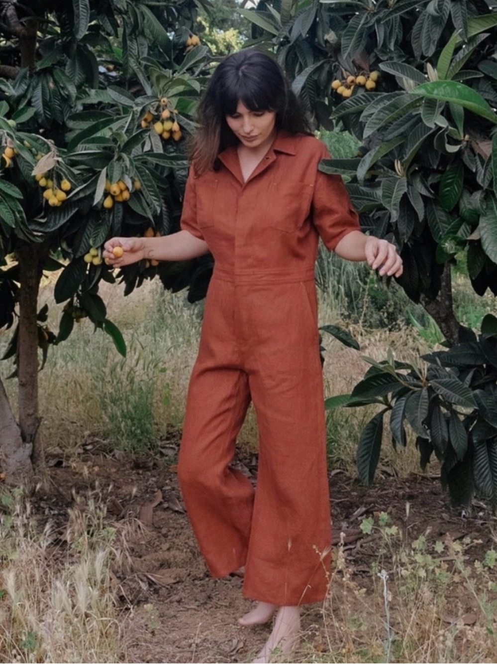 Christy Dawn - Rust Orange Women's Lightweight Button Jumpsuit